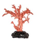 Y A good large Chinese carved coral group
