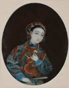 A small Chinese reverse-painted glass picture of a court lady