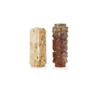 Two Chinese miniature jade cong carvings