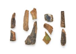 A group of ten Chinese oracle bone fragments