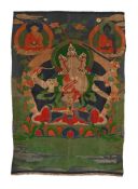 A Chinese kesi Thangka of four-armed Manjushri