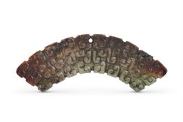 A Chinese archaistic celadon jade semi-circular plaque