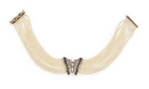 A GEM SET CULTURED PEARL CHOKER