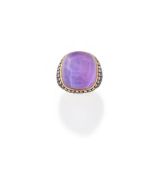 AN AMETHYST, DIAMOND AND PINK SAPPHIRE DRESS RING