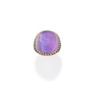 AN AMETHYST, DIAMOND AND PINK SAPPHIRE DRESS RING
