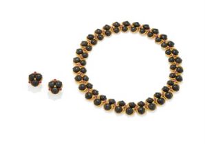 Y RENÉ BOIVIN, AN EBONY AND RUBY NECKLACE AND EARRINGS