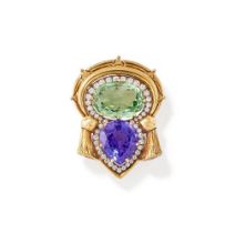 ROGER DOYLE, A BERYL, TANZANITE AND DIAMOND BROOCH