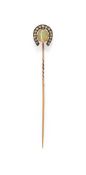 A CAT'S EYE CHRYSOBERYL AND DIAMOND STICKPIN