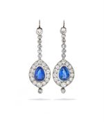 A PAIR OF EARLY 20TH CENTURY SAPPHIRE AND DIAMOND PENDENT EARRINGS