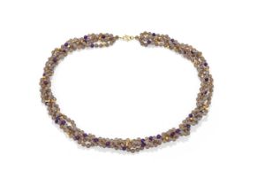 AN AGATE AND AMETHYST BEAD NECKLACE