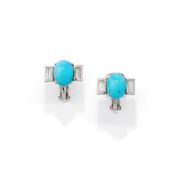 A PAIR OF TURQUOISE AND DIAMOND EARRINGS