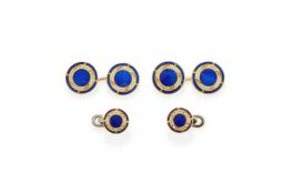 AN ENAMEL CUFFLINK AND DRESS STUD SET