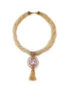 ROGER DOYLE, A KUNZITE, DIAMOND AND SEED PEARL NECKLACE