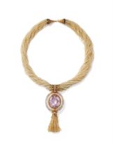 ROGER DOYLE, A KUNZITE, DIAMOND AND SEED PEARL NECKLACE