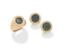 A COIN RING AND EARRINGS