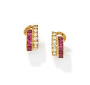 VAN CLEEF & ARPELS, A PAIR OF RUBY AND DIAMOND EARRINGS
