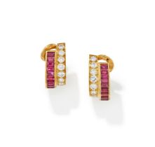 VAN CLEEF & ARPELS, A PAIR OF RUBY AND DIAMOND EARRINGS