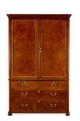 ‡ A VICTORIAN GILT BRONZE-MOUNTED FIGURED WALNUT AND TULIPWOOD-INLAID CLOTHES PRESS