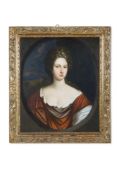 ENGLISH SCHOOL (18TH CENTURY), PORTRAIT OF A LADY, HALF LENGTH IN A RED DRESS