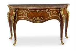 ‡ A FRENCH ORMOLU-MOUNTED KINGWOOD, PADOUK AND MARQUETRY BOMBE COMMODE, CIRCA 1880