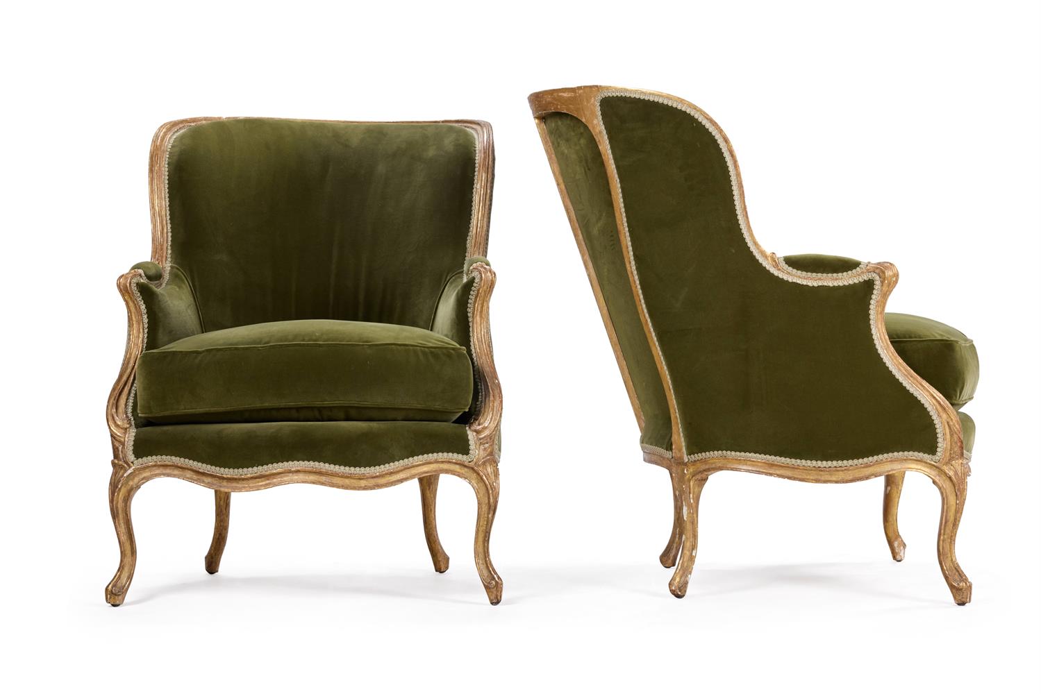 ‡ A PAIR OF LOUIS XV GILTWOOD BERGÈRES EN GONDOLE, BY JEAN-JACQUES POTHIER - Image 2 of 5