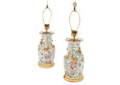 ‡ A PAIR OF CANTON ENAMEL VASES, CHINESE, 19TH CENTURY