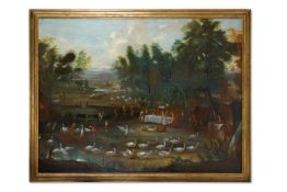 ‡ FLEMISH SCHOOL (EARLY 17TH CENTURY), A FETE CHAMPETRE OF FOXES AND SWANS