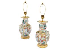 ‡ A PAIR OF CANTON ENAMEL VASES, CHINESE, 19TH CENTURY