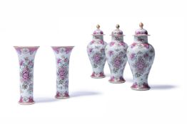 A CHINESE EXPORT FAMILLE ROSE FIVE-PIECE GARNITURE, SAMSON OF PARIS