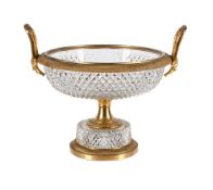 A CONTINENTAL PRESS-MOULDED AND GILT-METAL MOUNTED TWO-HANDLED CENTREPIECE OF KYLIX FORM, MODERN