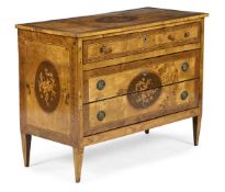 A WALNUT AND YEW CROSSBANDED MARQUETRY COMMODE, NORTH ITALIAN, LATE 18TH CENTURY