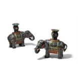 A PAIR OF CHAMPLEVE ENAMEL INLAID CANDLESTICKS, 19TH OR 20TH CENTURY