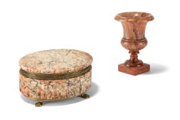 A BRASS MOUNTED MARBLE BOX, LATE 19TH CENTURY, TOGETHER WITH A MARBLE CAMPANA VASE