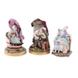 A PAIR OF FRENCH HARD-PASTE PORCELAIN MODELS OF LE SAVETIER ET LA RAVAUDEUSE, MID 19TH CENTURY