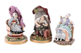 A PAIR OF FRENCH HARD-PASTE PORCELAIN MODELS OF LE SAVETIER ET LA RAVAUDEUSE, MID 19TH CENTURY