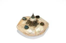 Y A MOTHER OF PEARL DISH OR INKWELL, 20TH CENTURY
