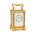 A FRENCH GILT BRASS CARRIAGE CLOCK WITH PUSH-BUTTON REPEAT
