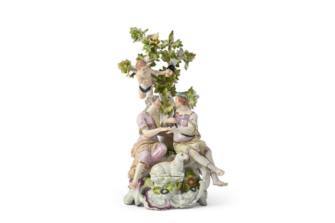 A VIENNA GROUP OF A SEATED SHEPHERD AND SHEPHERDESS, CIRCA 1765 - Image 1 of 4