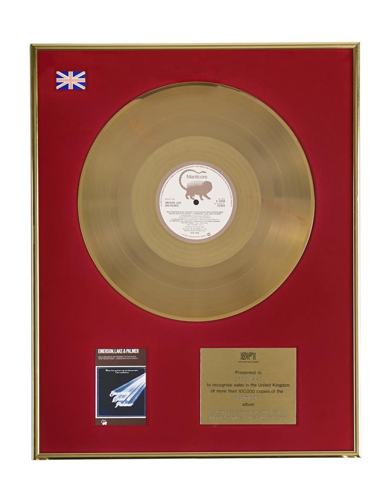 A FRAMED EMERSON, LAKE, & PALMER FRAMED LONG PLAYING RECORD (LP), DATED 1974