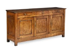 A FRENCH FRUITWOOD, CHESTNUT AND BURR WOOD DRESSER BASE, 19TH CENTURY
