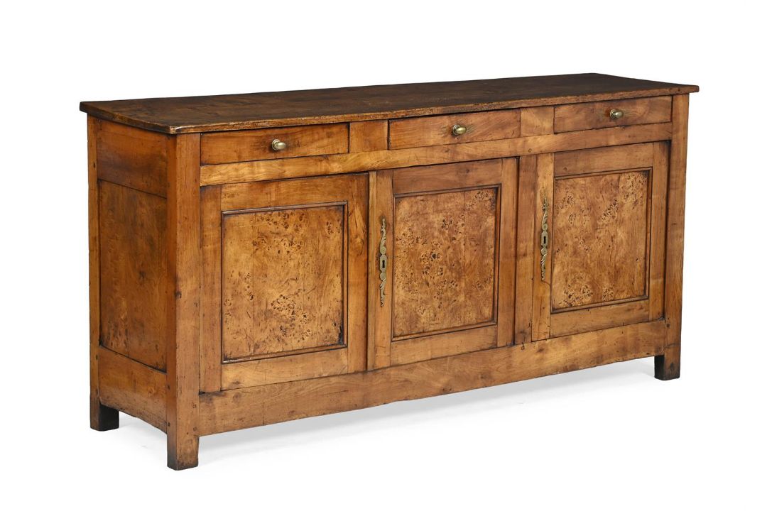 A FRENCH FRUITWOOD, CHESTNUT AND BURR WOOD DRESSER BASE, 19TH CENTURY - Image 1 of 3