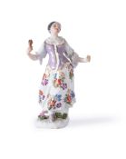 A MEISSEN FIGURE OF COLUMBINE FROM THE COMMEDIA DELL'ARTE, MID 18TH CENTURY