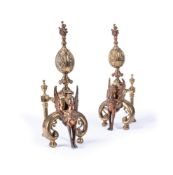 A PAIR OF BRASS ANDIRONS, LATE 19TH CENTURY