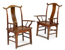 A PAIR OF CHINESE ELM ARMCHAIRS, LATE 19TH CENTURY