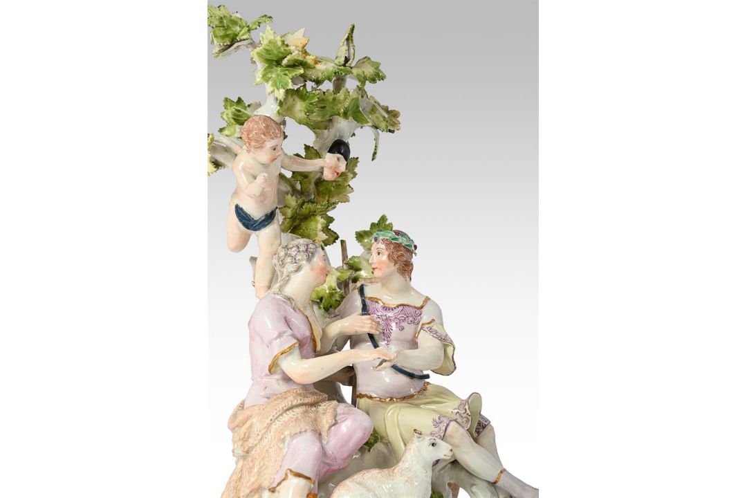 A VIENNA GROUP OF A SEATED SHEPHERD AND SHEPHERDESS, CIRCA 1765 - Image 2 of 4