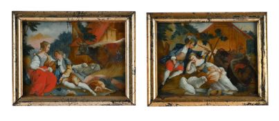 A PAIR OF REVERSE PAINTED GLASS PANELS, MID 18TH CENTURY