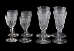 FOUR LOW COUNTRIES ENGRAVED FACET-STEM WINE GLASSES, EARLY 19TH CENTURY