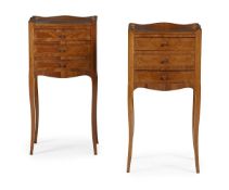 A PAIR OF FRENCH WALNUT BEDSIDE CABINETS, IN LOUIS XV STYLE, LATE 19TH OR EARLY 20TH CENTURY