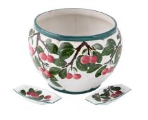 THREE ITEMS OF WEMYSS POTTERY PAINTED WITH CHERRIES, VARIOUS DATES LATE 19TH AND 20TH CENTURY