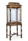 A BLACK LACQUER AND GILT CHINOISERIE DECORATED DISPLAY CABINET, EARLY 20TH CENTURY